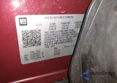 2024 Chevrolet Trax Fwd Lt z USA, uszkodzony, nr VIN KL77LHE21RC204717